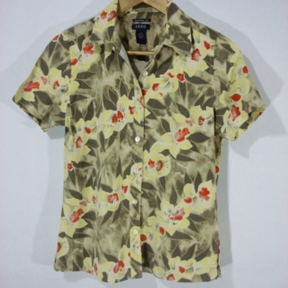 IZOD 100% Silk Vintage S/S Tropical Floral Shirt - Picture 1 of 5